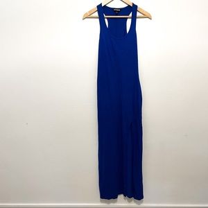 Express blue fitted maxi dress w/slit sz S